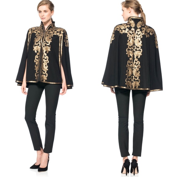 Tadashi Shoji Jackets & Blazers - Tadashi Shoji Metallic Paillette Embellished Crepe Capelet Size L